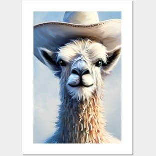 Alpaca wearing hat Posters and Art